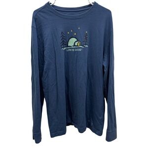 Life Is Good Crusher Tee Long Sleeve Mens L Blue Igloo Christmas Tree Graphic